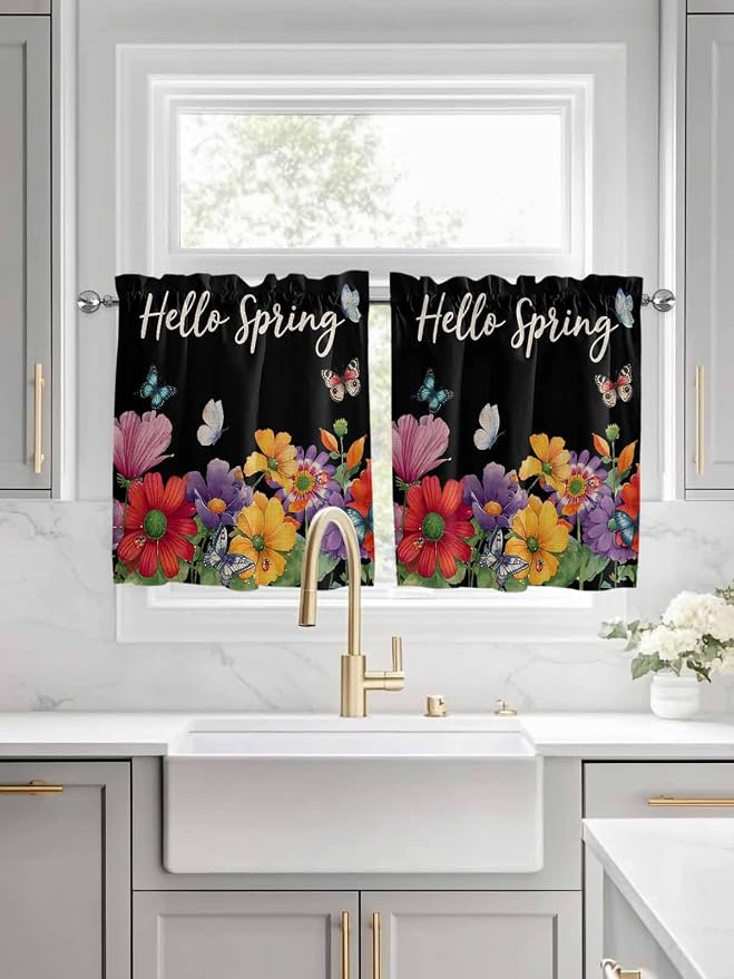Spring Flowers Half Window Curtain 36 Inches Long, Watercolor Country Colorful - Image 3