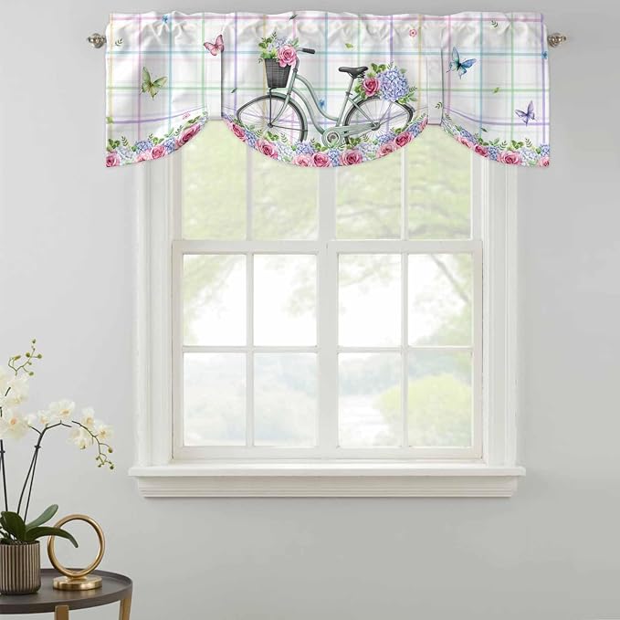 Spring Tie Up Valance Curtains for Windows, Kitchen Curtains Window Shades - Image 2