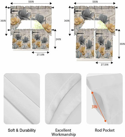 Vintage Tulip Swag Kitchen Curtains Valance and Tier Set, Farmhouse Retro Blue - Image 6
