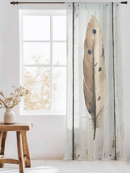 Sheer Curtains 96 Inches Long, Farmhouse Feather Semi Sheer Curtains Light - Image 3