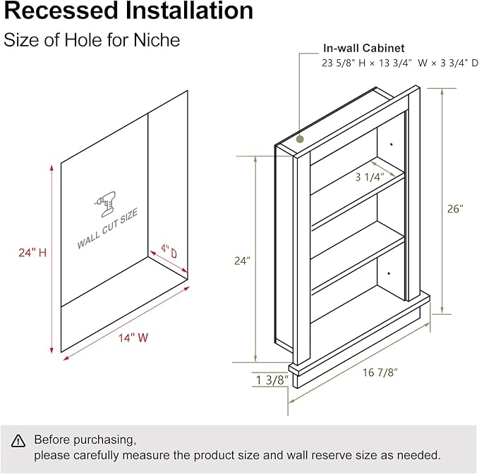 Recessed Medicine Cabinet,14x24 Bathroom Cabinet with Storage,3-Tier in Wall Shower Niche,Bathroom Niche for Shower Wall for Home,Wall Niches Insert for Drywall,Imitation White Marble