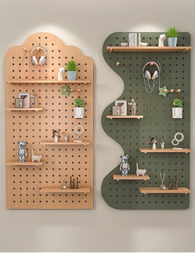 Natural Wooden Wall Organizer - Versatile Hanging Display Panel for Home, Office, Kitchen, Entryway - 15.7"x47.2" Perforated Storage Solution