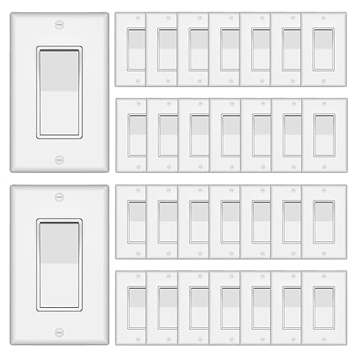 ThunderWay Single Pole Decorator Wall Light Switch with Wall Plate, 15A 120V/277V, On/Off Paddle Switch, Residential Grade - UL Listed, White (30)