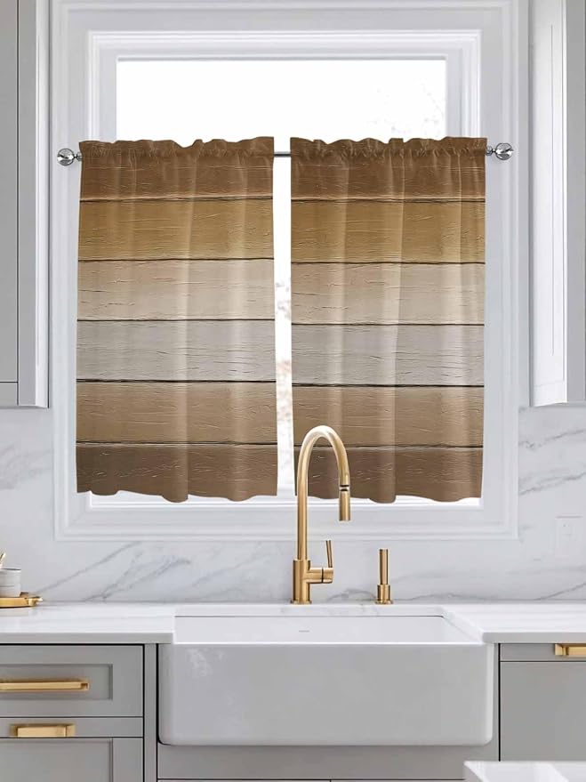 Vintage Brown Gradient Wood Grain Window Valance Curtains, Farmhouse Wood Barn - Image 3