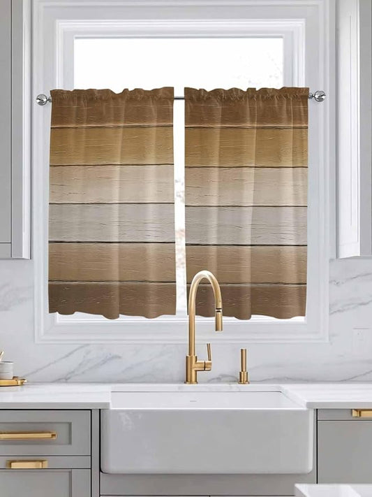 Vintage Brown Gradient Wood Grain Window Valance Curtains, Farmhouse Wood Barn by IDOWMAT