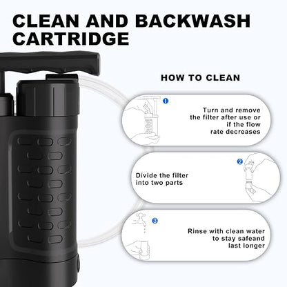 Portable Water Filter Pump, 0.01 Micron Manual Survival Water Purifier - Image 6