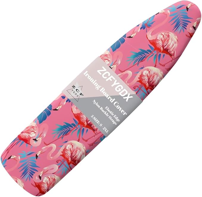 ZCFYGDX Flamingo Palm Leaf Print Ironing Board Covers (18 x 58 in) Hook & Loop Elastic Edge Easy to Install, Scorch Resistant,Lightweight & Breathable Anti-Slip & Wear-Resistant Home Size-2XL