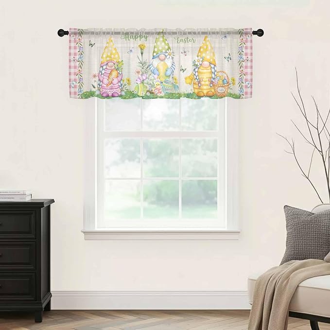 Easter Sheer Valances for Windows 60"x18", Light Filtering Kitchen Curtains - Image 9