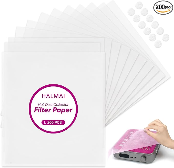 200 Sheets Nail Dust Collector Filter Paper, Disposable Nail Dust Filters by HALMAI