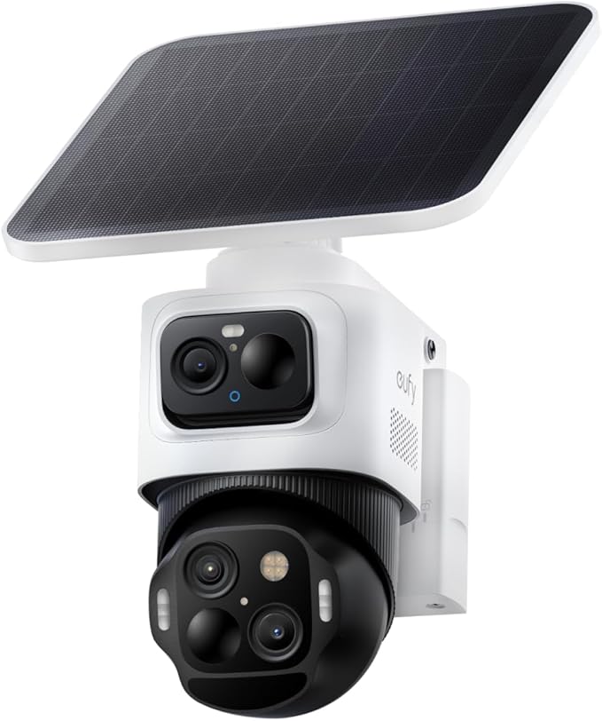 eufy Security eufyCam S4,4K Solar Camera Wireless Outdoor, Triple Lens Bullet-PTZ Cam, 360° View, 8X Auto Zoom, Al Recognition,AI Track, Color Night Vision, 0 Monthly Fee, Local Storage
