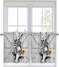 Grey Farmhouse Half Window Curtains 24 Inches Long, Vintage Sunflowers Animals by Unknown
