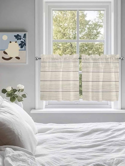 Vintage Country Wooden Board Window Valance Curtains, Gradient Wood Grain Line - Image 3