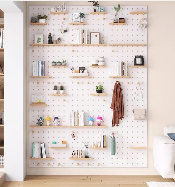 Wooden Wall Organizer Kit, Versatile Display Panel for Bedroom, Office, Bathroom, Wall-Mounted Storage Solutions (Natural Finish, 60x80CM)