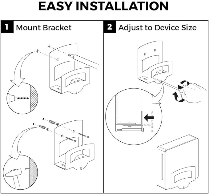 HumanCentric Cable Box and Modem Mount, Adjustable Wall Mount for Small and Wide Devices, Cable Boxes, Modems, DVD Players, Streaming Media Devices, Mount on The Wall Behind TV, Hardware Included