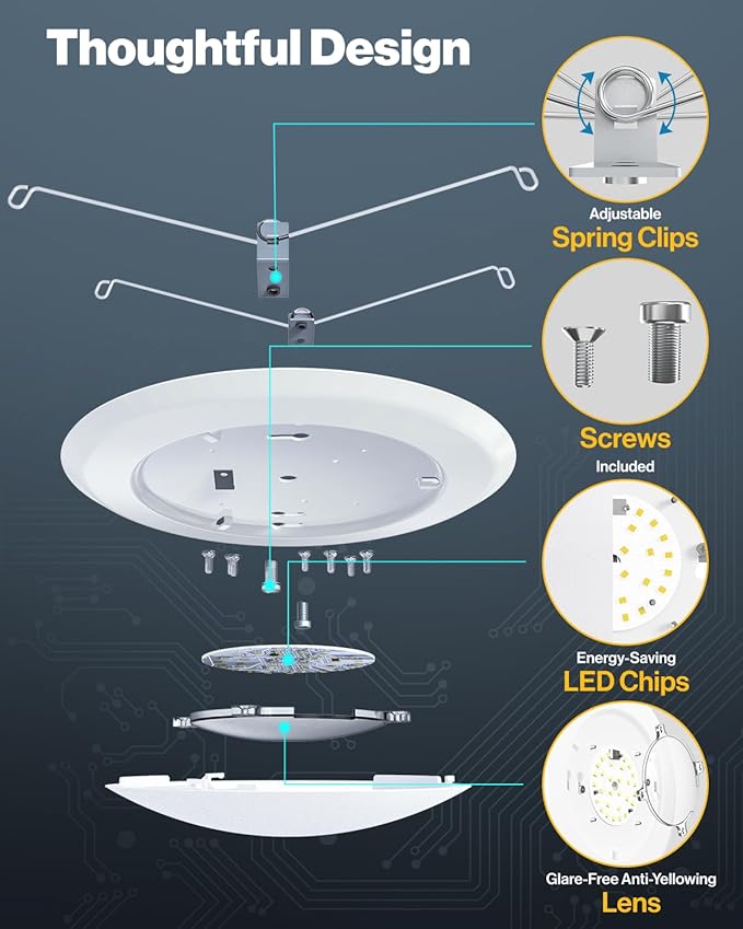 Sunco LED Disc Lights Ceiling 6 Inch, Flush Mount Disk Light, Recessed Can Lighting, 1050 LM, 15W (75W Equivalent), 5000K Daylight, Dimmable, Damp Rated ETL 4 Pack.