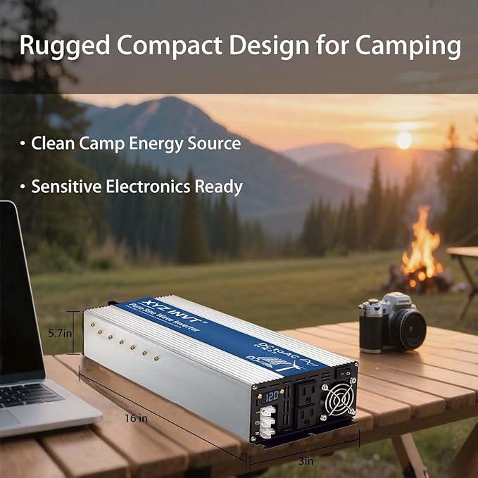XYZ INVT 3500W Pure Sine Wave Inverter 12V to 120V AC, 7000W Peak Power - Portable Power Converter for Solar System, Off-Grid Home, RV, Truck & Camping