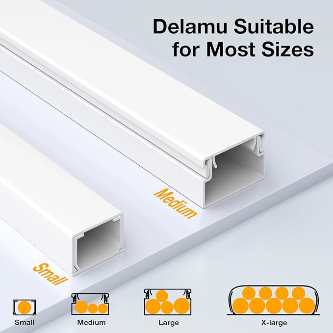 Delamu Cord Hider, 157in Wire Covers for Cords on Wall, Premium Cable Hider Cord Covers for Wires, Cable Management Wire Hiders for TV, Cable Raceway Kit, W0.95 H0.55in, White