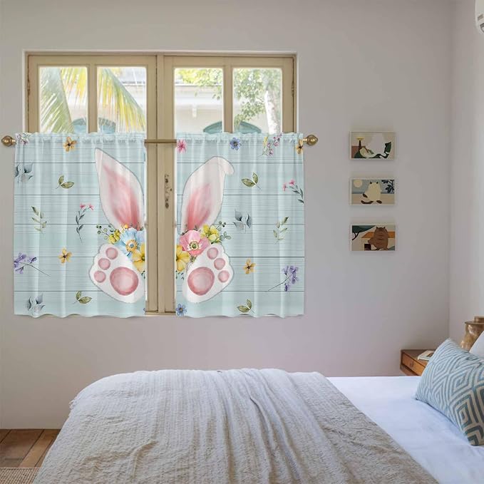 Easter Kitchen Tier Curtains 45 Inch Long 2 Panel Set, Rod Pocket Short Window - Image 4