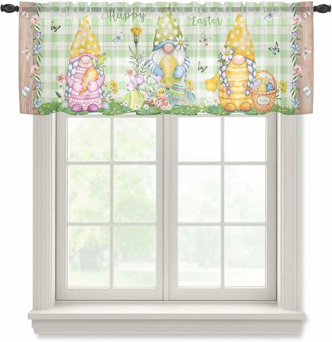 Easter Sheer Valances for Windows 54"x18", Light Filtering Kitchen Curtains by Unknown