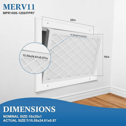 16x25x1 MERV 11 Air Filter, Quality AC/HVAC Furnace Filter，2 Reusable ABS Frame - Image 2