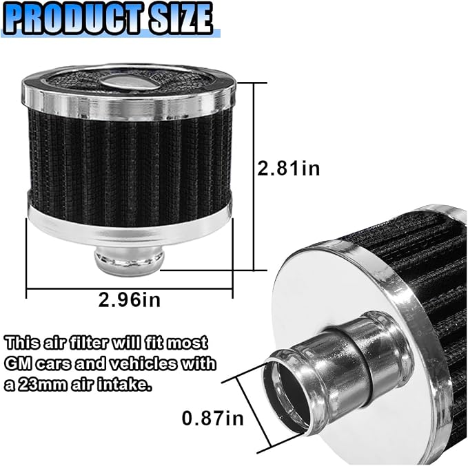 23mm Car Air Filter, 0.9'' High Flow Vent Valve Cover, Breather Filter - Image 2