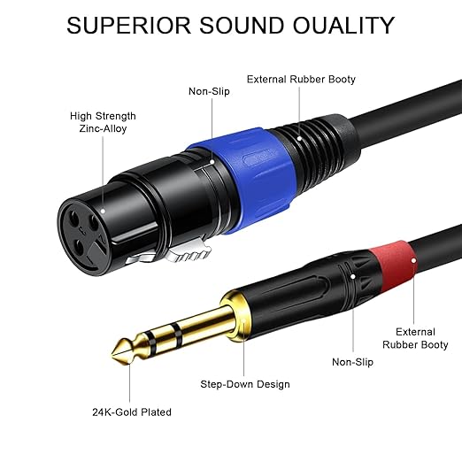 Jozzai 6.35mm Dual TRS to XLR Female Cable for Microphone, Mixer, Amplifier, 3.3 FT, Dual1/4 TRS Male to XLR Audio Cable, Y Splitter Patch Cord, 3-PinXLR to Dual 1/4 Converter Adapter Cable