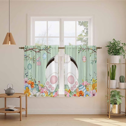 Easter Kitchen Curtains 45 Inch Long 2 Panel Set, Rod Pocket Window Treatment - Image 3