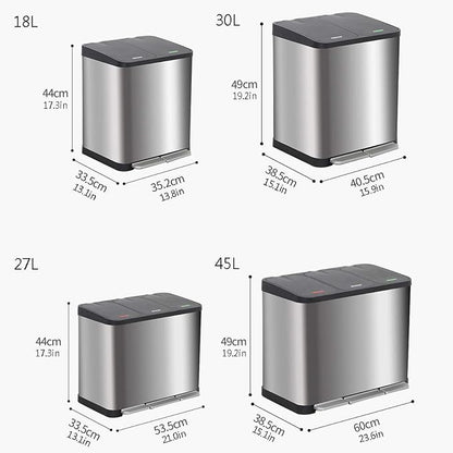 Trash Can Kitchen Large Capacity Foot-Operated Trash Can Double Three Bin - Image 2