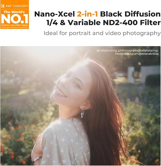 K&F CONCEPT 58mm Black Diffusion Mist 1/4 Effect & Variable ND2-400 ND Lens - Image 2