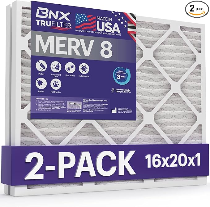 BNX 16x20x1 MERV 8 Air Filter 2 Pack by BNX