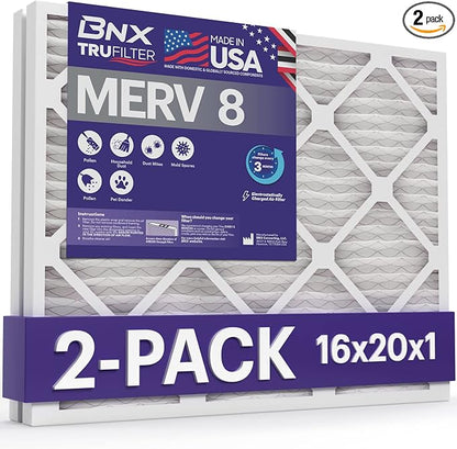 BNX 16x20x1 MERV 8 Air Filter 2 Pack by BNX