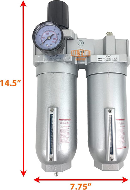 1" NPT SUPER DUTY Compressed Air In Line Filter Regulator Lubricator Oiler - Image 2
