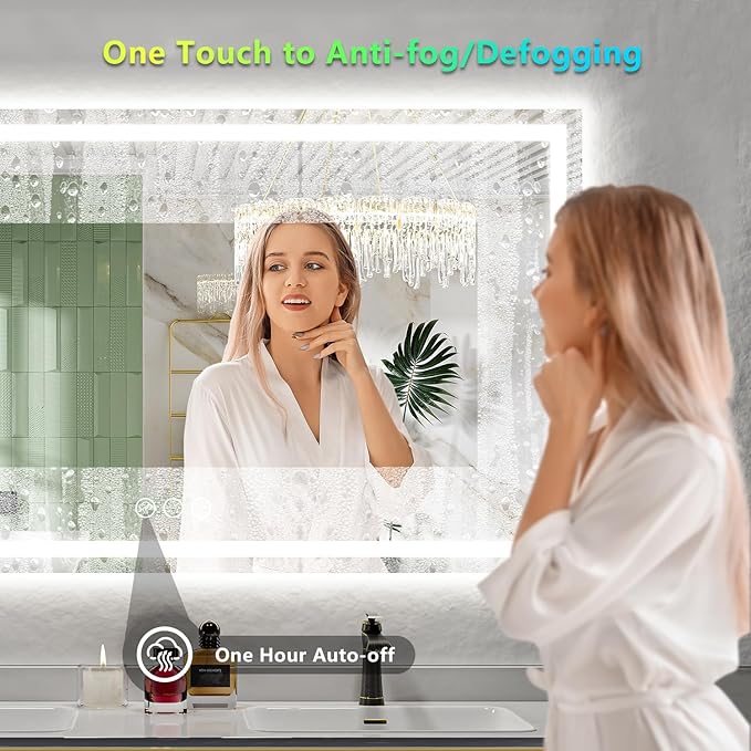 YEELAIT 68x36 Inch RGB LED Bathroom Mirror Front Light and RGB Backlit Lighted Vanity Mirror for Bathroom Wall Mounted Dimmable Anti Fog Memory Shatter-Proof IP54 Waterproof Horizontal/Vertical