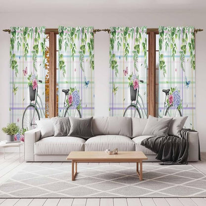 Spring Kitchen Curtains, Bicycles Botanical Leaves Rose Colorful Stripes Light - Image 7