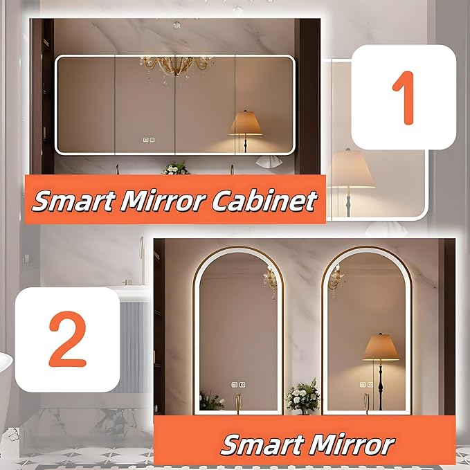 Bathroom Vanity with Double Sinks - LED Smart Defogging Mirror & Equipped with Tissue Hole | Modern Double Sink Bathroom Cabinet, 2 Drawers & Wavy Panel, Dark Blue (Mirror Cabinet, 60IN)