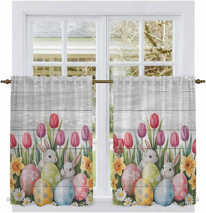 Easter Kitchen Curtains 45 Inch Long 2 Panel Set, Rod Pocket Window Treatment - Image 2