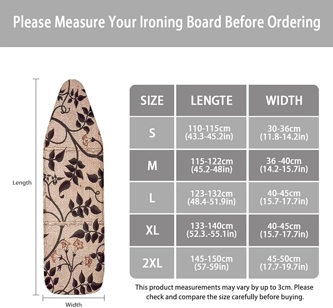 ZCFYGDX Ironing Board Cover with William Morris Prints, Washable Elastic Fabric, Heat-Resistant and Breathable, 3 Nylon Buckle Straps Fastening, Fits for Various Standard Sizes, 15x48 Inch