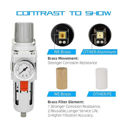 NANPU 3/8" NPT Compressed Air Filter Regulator Combo Piggyback, Semi-Auto Drain - Image 5