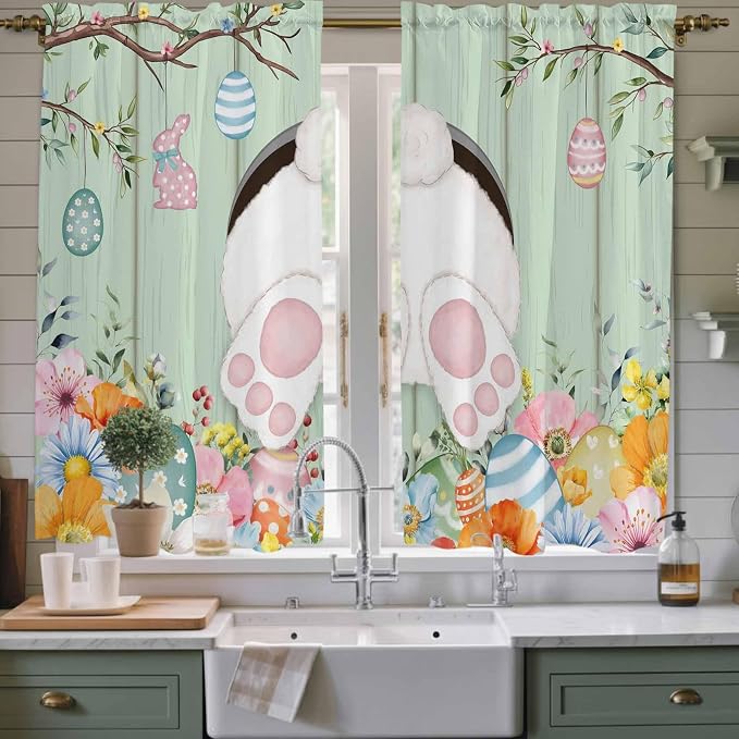 Easter Window Curtains 63 Inch Long 2 Panel Set, Rod Pocket Bedroom Curtains & by Unknown
