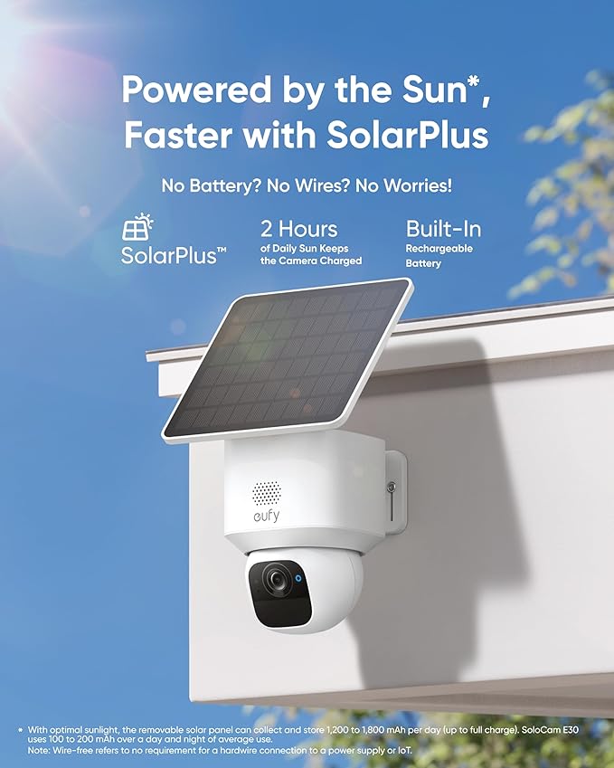 eufy Security SoloCam E30, 4-Cam Pack Kit, Security Cameras Wireless Outdoor, Solar Camera Outdoor Wireless, 360° Pan, AI Tracking, 2K Clarity, No Monthly Fee