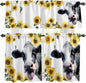 Kitchen Curtains Tiers and Valance Set of 3, Cow Sunflowers Light Filtering by Anzona