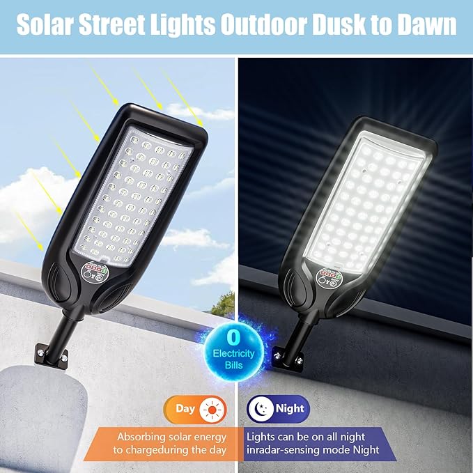 Solar Street Lights Outdoor Waterproof ,30000LM Dusk to Dawn Solar Lights with Motion Sensor and Remote Control Solar Powered LED Flood Light Outside for Parking Lot, Security, Garden, Garages 4 Pack