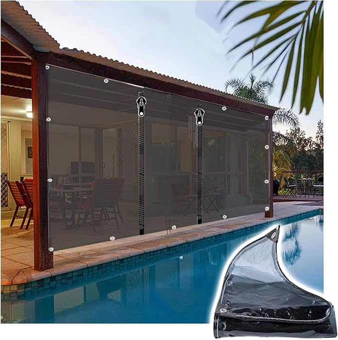 Curtain Patio Enclosure with Zippe, Heavy Duty PVC Transparent Tarpaulin Side by GOCHUSX