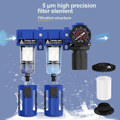 3/8" NPT Air Dryer System, Air Compressor Filter Dryer, 5 and 5 Micron Filter - Image 3