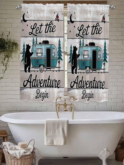 Farmhouse Bear Camper Van Tree Window Valance Curtains, Vintage Wood Grain - Image 5