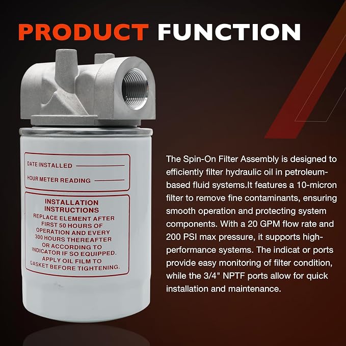 Spin-On Hydraulic Oil Filter Assembly 10 Micron - Image 4
