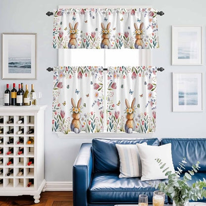 Kitchen Curtains Tiers and Valance Set of 3, Easter Light Filtering Window - Image 6