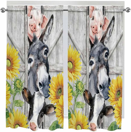 Farmhouse Living Room Curtains 72 Inches length, Watercolor Sunflowers Animals by Unknown