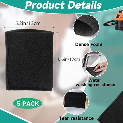 5 Pack VFF21 Foam Filters Fit for Vacmaster 2.5-5 Gallon Wet/Dry Vacs & Armor - Image 3