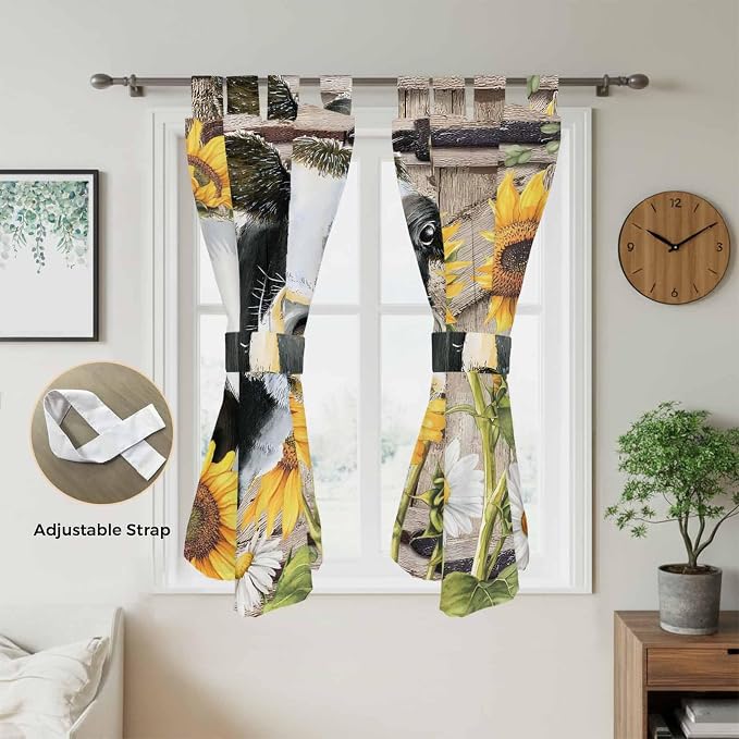 Retro Farmhouse Flower Bathroom Curtains 63 Inch Length, Window Curtains Tab Top - Image 5